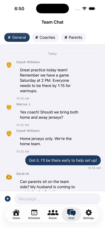 Team chat inside the app